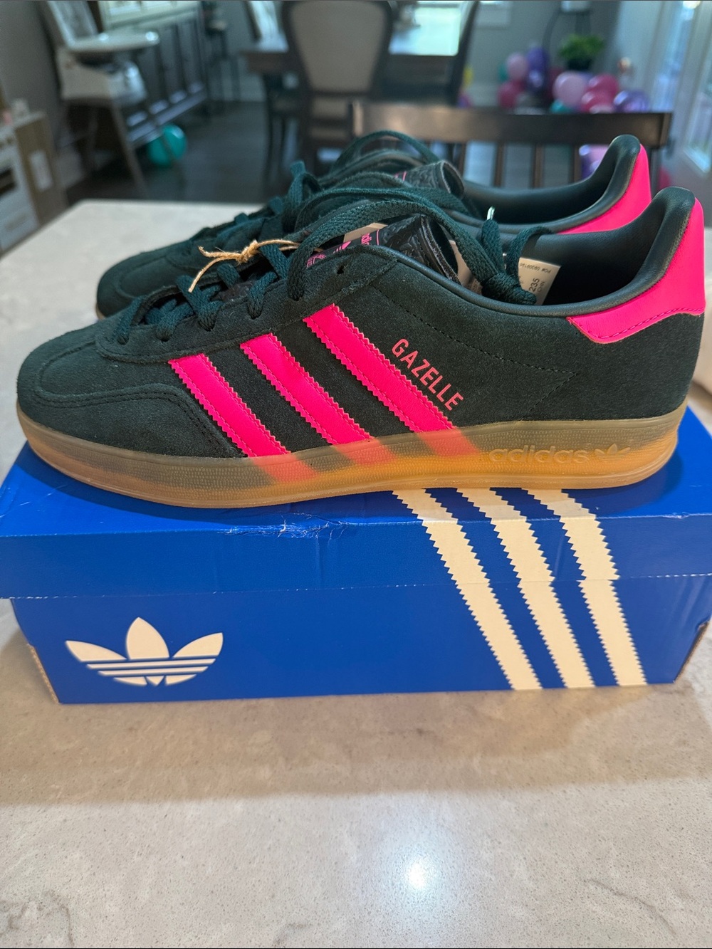 Adidas Gazelle Sneakers in Navy with Hot Pink Accents